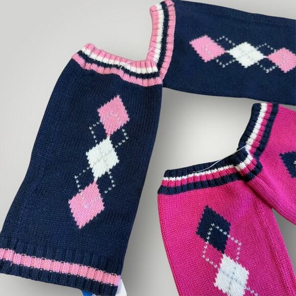 Peanuts Wool Blend Knitted Socks Calf Leg Warmers 2 Pairs Set One Size Pink Navy - Picture 9 of 11